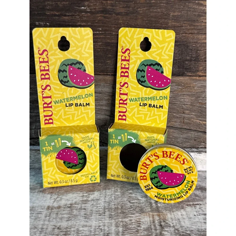 Burt's Bees Watermelon Lip Balm Tins | SET OF 2 | Full Size NIB
